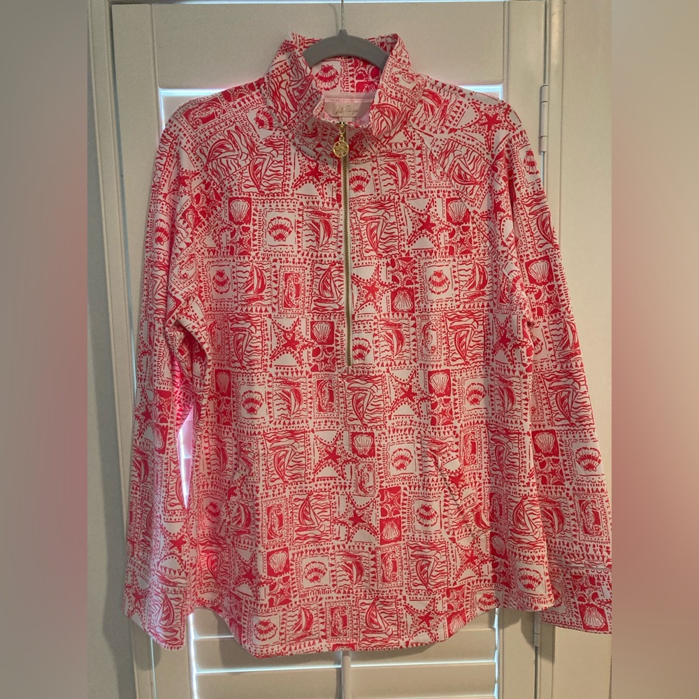 NWT Lilly Pulitzer UPF 50+ Skipper Popover in Mizner Red Seaside Harbour, Large